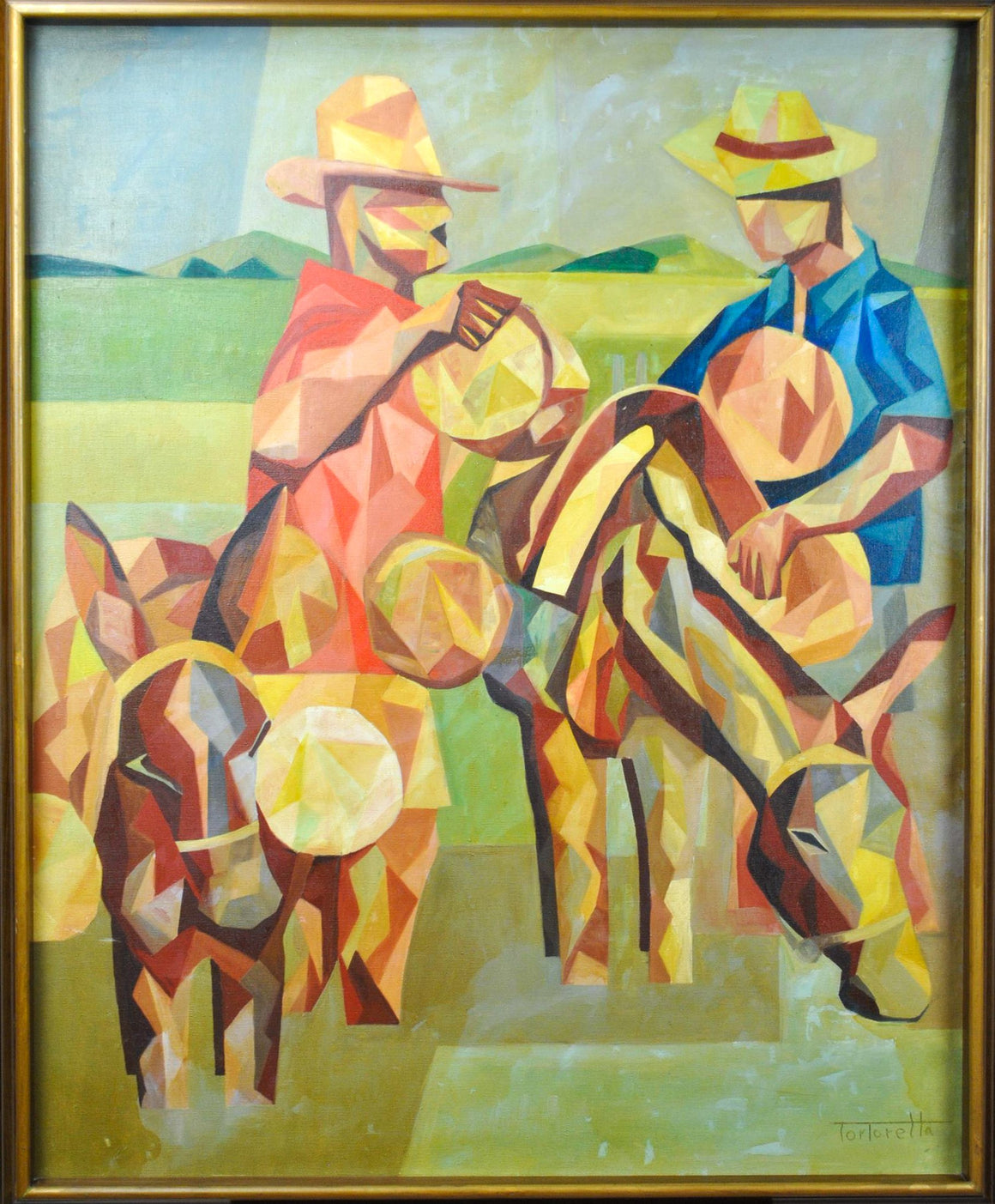 Tortorella -Two Men with Pack Animals - Oil Painting