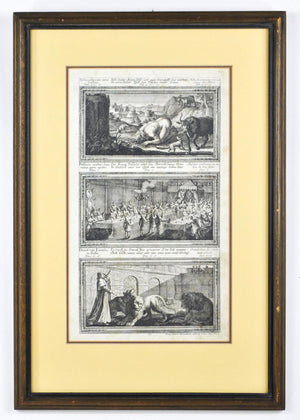 Antique Pair c. 18th Etchings of Theological Scenes Framed 15x22in
