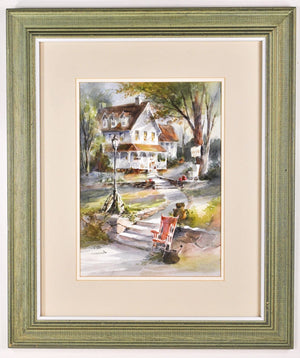 George Bjorkland House Landscape Watercolor Signed