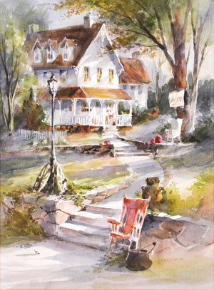 George Bjorkland House Landscape Watercolor Signed
