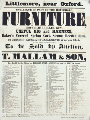 1856 Auction Broadside Useful Gig and Harness Littlemore Washington Oxford