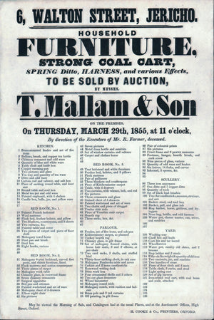 1855 Auction Broadside Strong Coal Cart by T. Mallam & Son Jericho