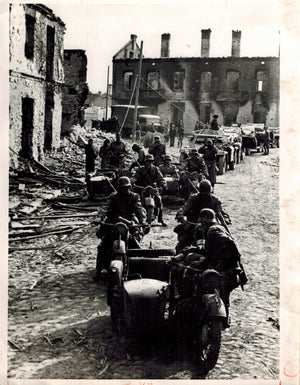 WWII Begins 1939 German Advance into Poland Motorized Bombed Photo