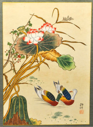 Two Swimming Ducks - Japanese Woodblock Print