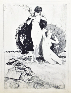 John Richard Flanagan - Nude Ladies at Beach from Adventure Comics Blue Book - Sketch