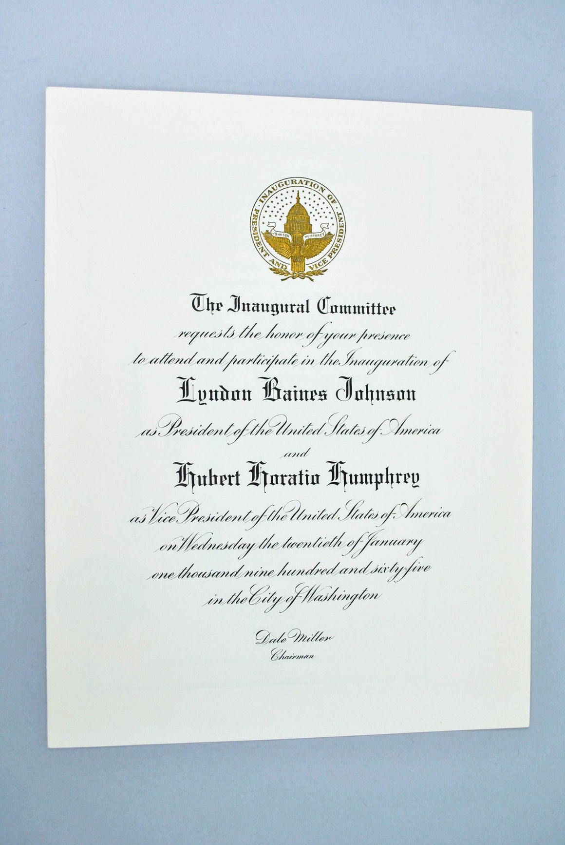 Inauguration Invitation Lyndon Johnson & Hubert Humphrey 1965