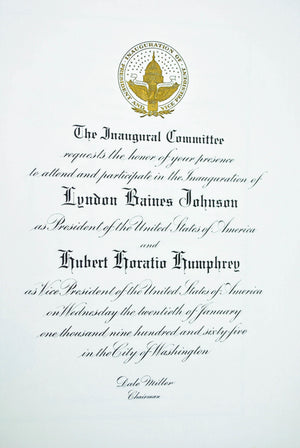 Inauguration Invitation Lyndon Johnson & Hubert Humphrey 1965