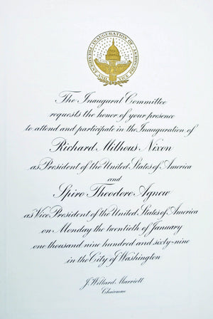 Inauguration Invitation Richard Nixon & Spire Agnew 1969