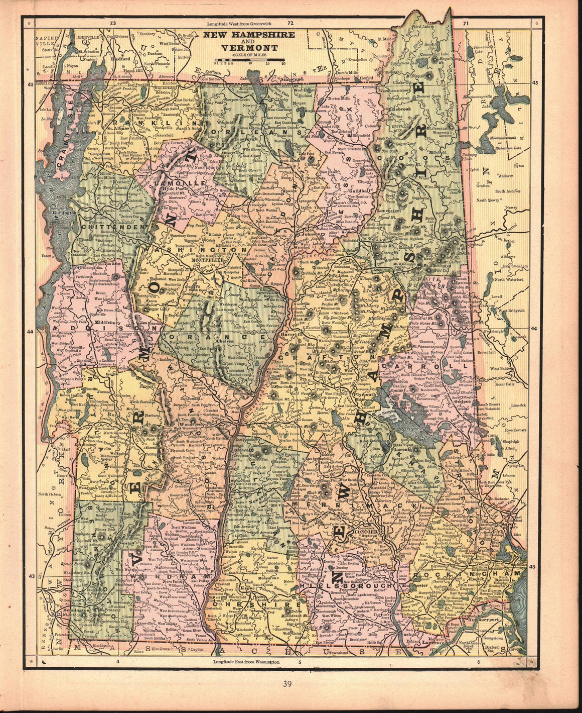 1887 New Hampshire Vermont - Cram