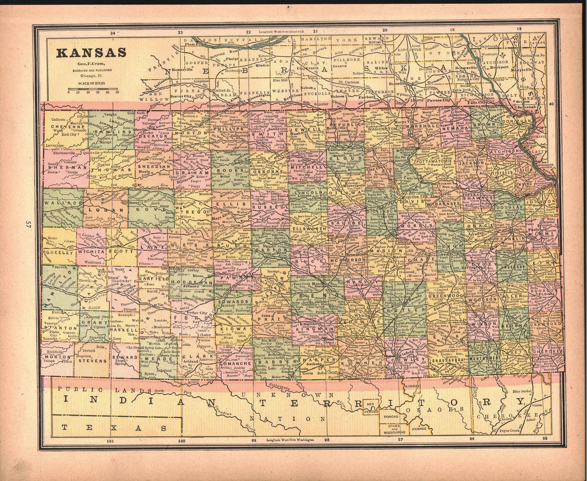 1887 Kansas Nebraska - Cram