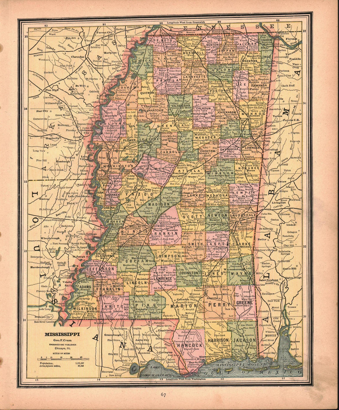 1887 Mississippi Louisiana - Cram