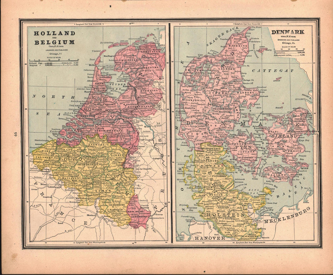 1887 Holland Belgium Denmark Spain Portugal - Cram