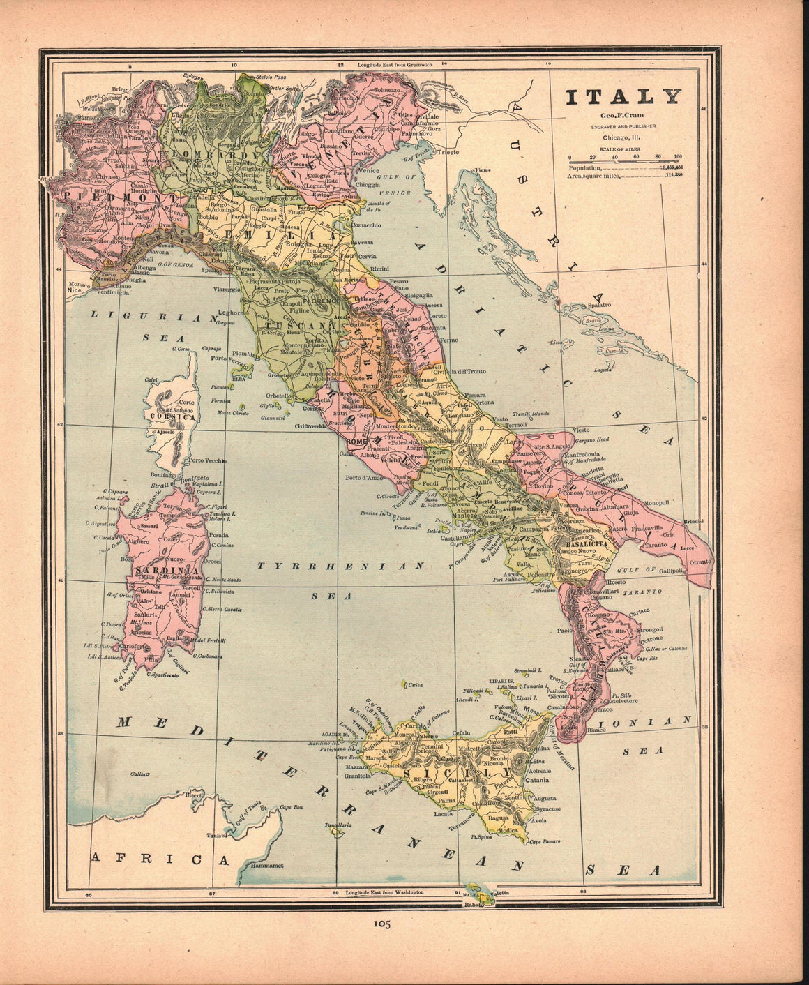 1887 Italy Turkey Greece Roumania - Cram