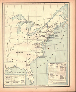 1887 Settlement of the 13 Colonies - Cram