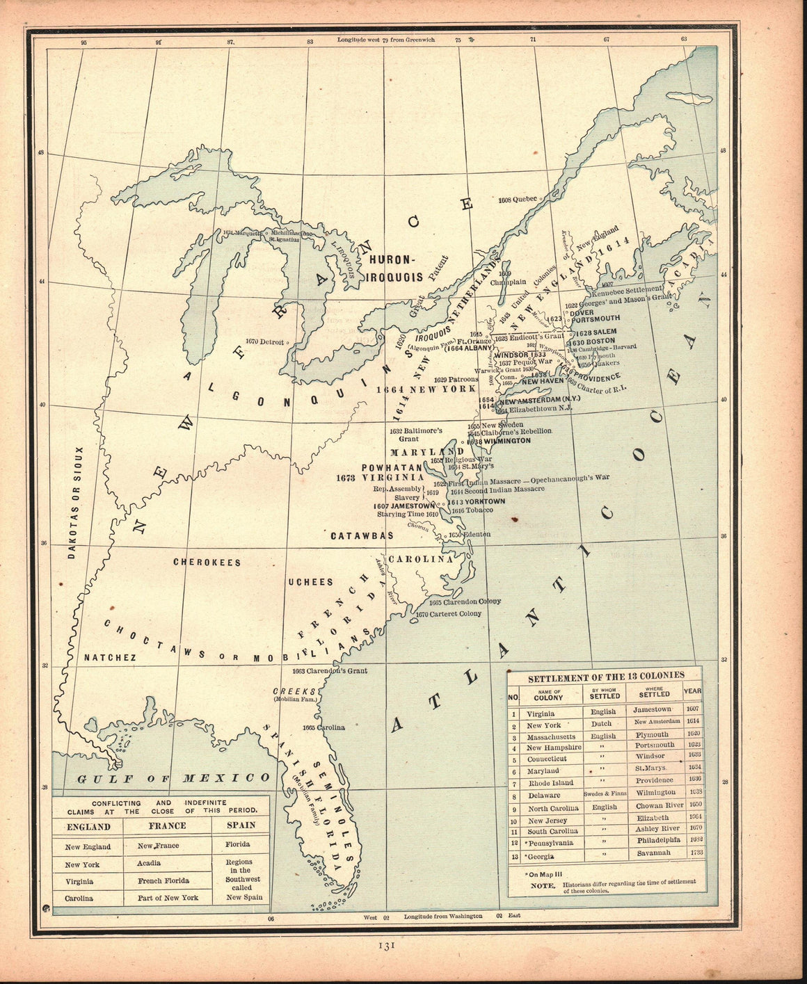 1887 Settlement of the 13 Colonies - Cram