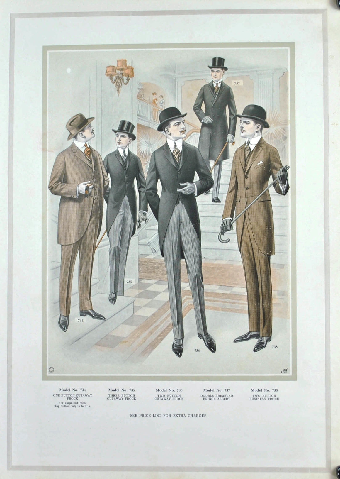 WWI Era Edward Rose Men's Taylor Fashion Lithograph Plate Print Rich Man Suit