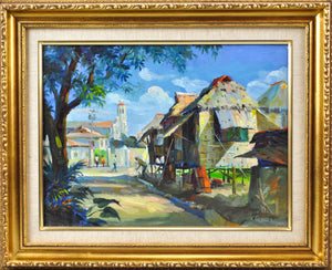 Pali - Village Street Scene -  Oil Painting - 1970