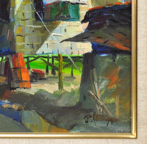 Pali - Village Street Scene -  Oil Painting - 1970