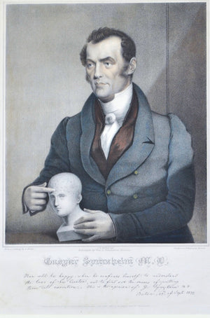 Johann Spurzheim 19th c. Engraved Medical Doctor Print Phrenology Science Boston