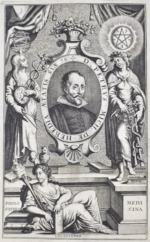 D Petrus Mich De Heredia aetis Sua Caduceus Antique Doctor Print Medical Science