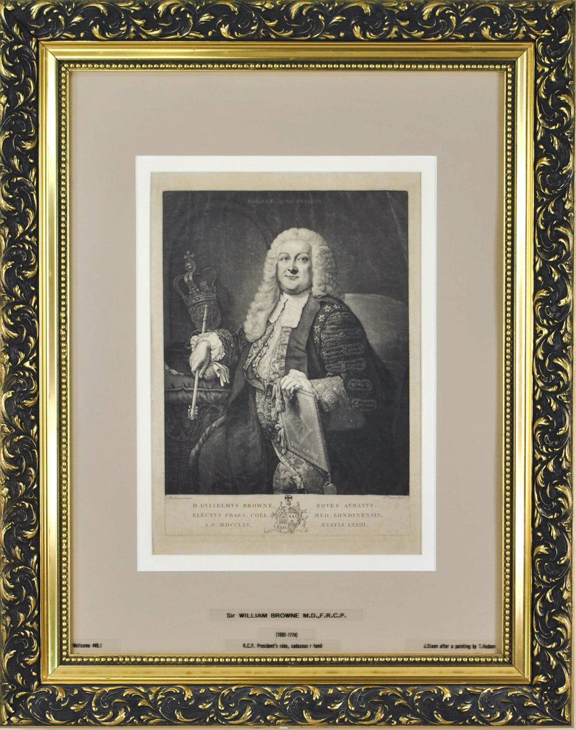 Sir William Browne (1692-1774) Antique Medical Doctor Print