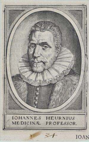 Johannes Heurnius (1543-1601) Antique Medical Doctor Print 1614