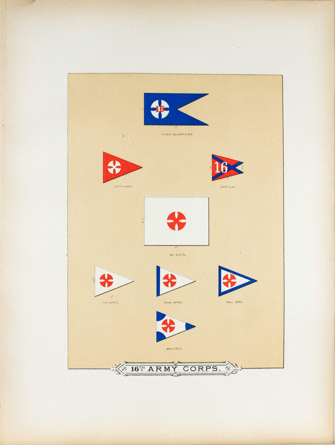 16th Army Corps Antique Civil War Union Army Flag Print 1887 A