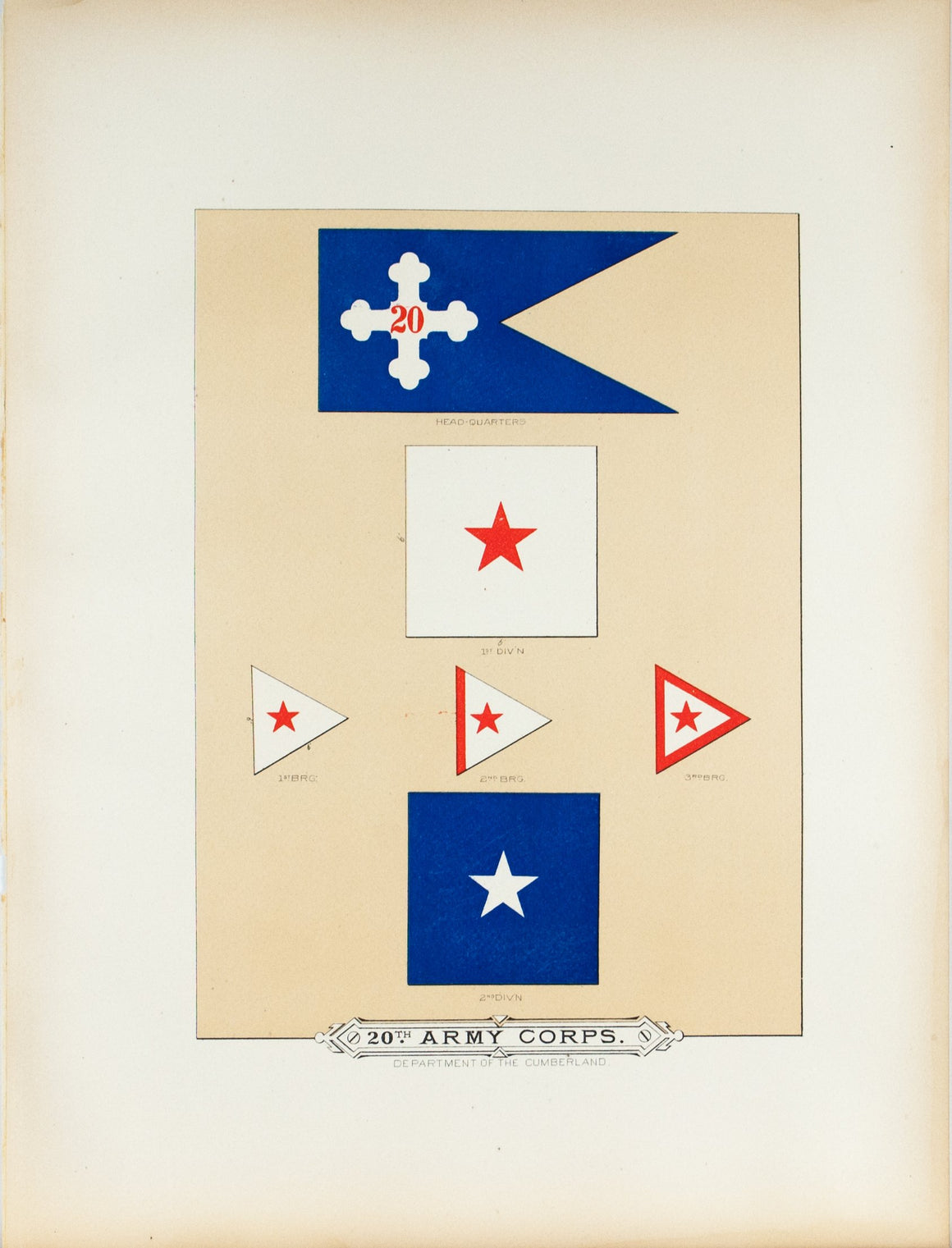 20th Army Corps Antique Civil War Union Army Flag Print 1887 A