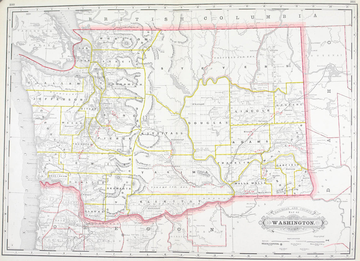 1887 Railroad and County Map of Washington