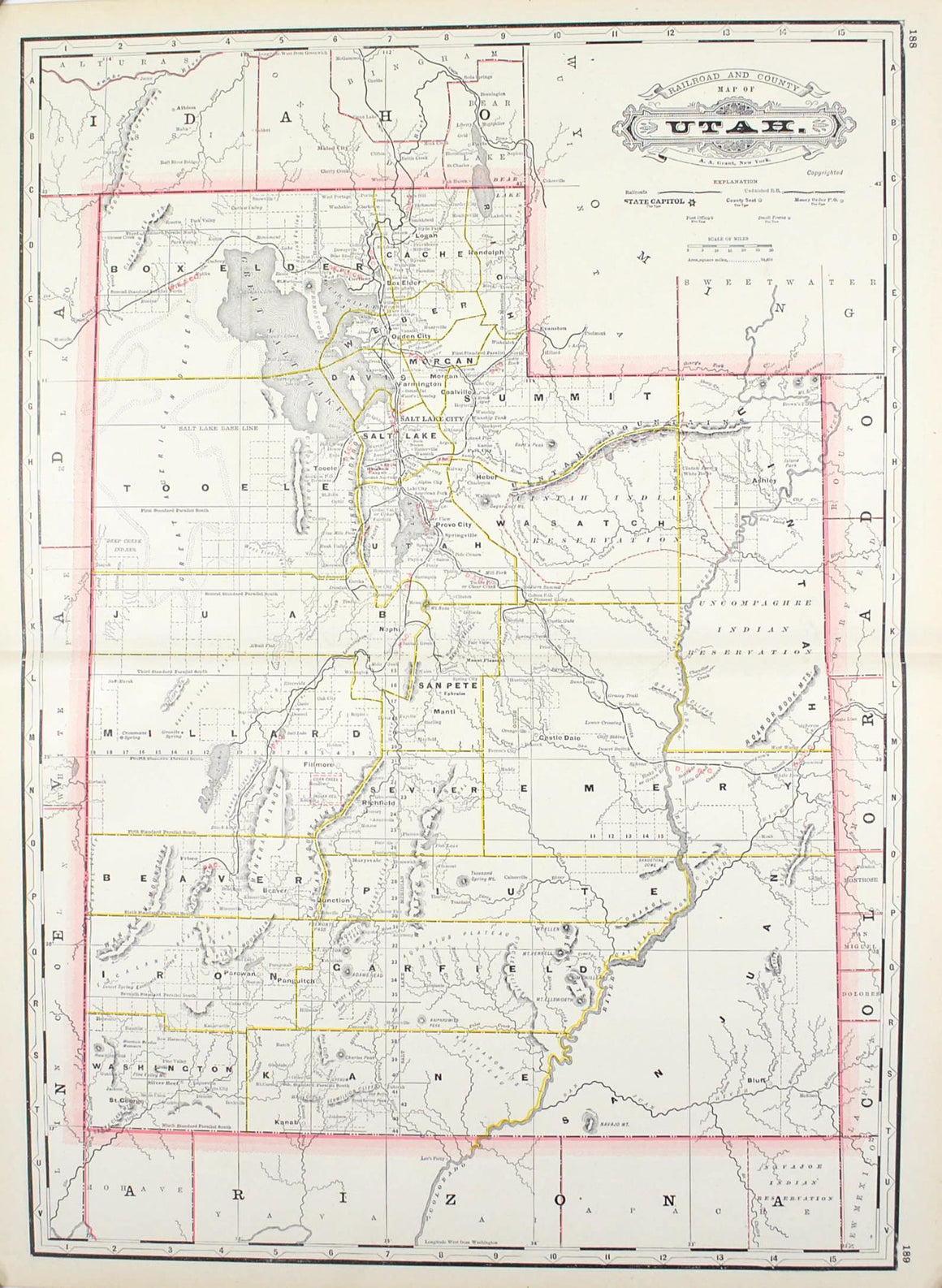1887 Railroad and County Map of Utah