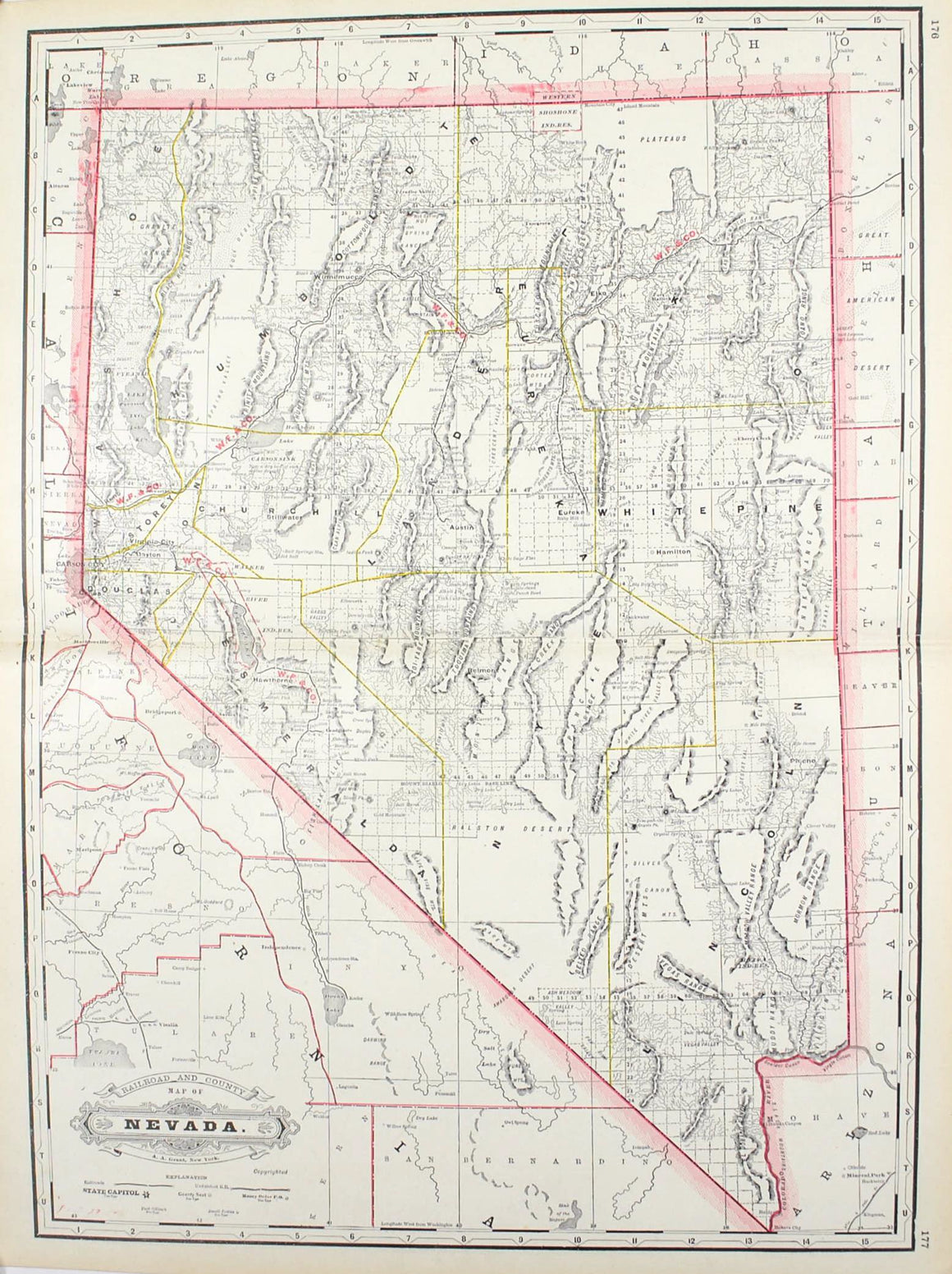 1887 Railroad and County Map of Nevada
