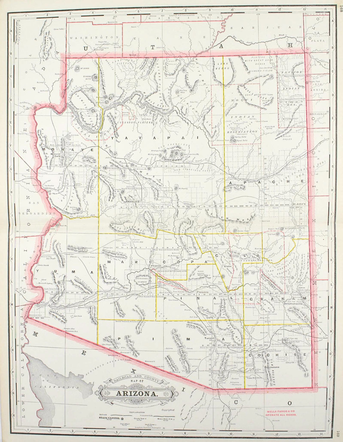 1887 Railroad and County Map of Arizona
