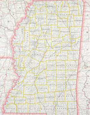 1887 Railroad and County Map of Mississippi