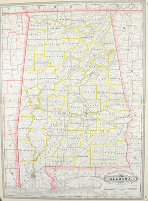1887 Railroad and County Map of Alabama