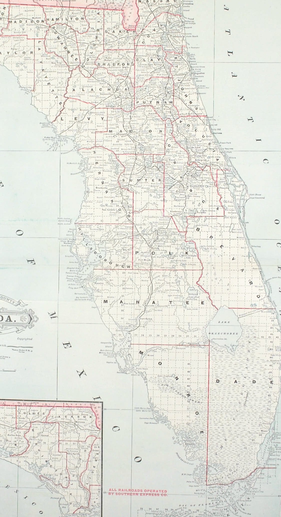 1887 Railroad and County Map of Florida