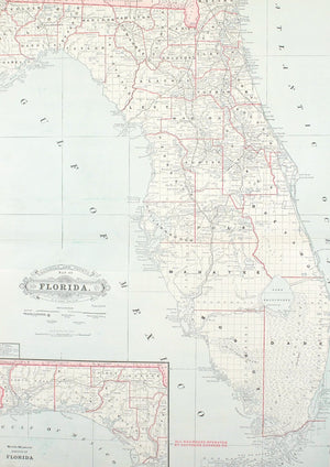 1887 Railroad and County Map of Florida