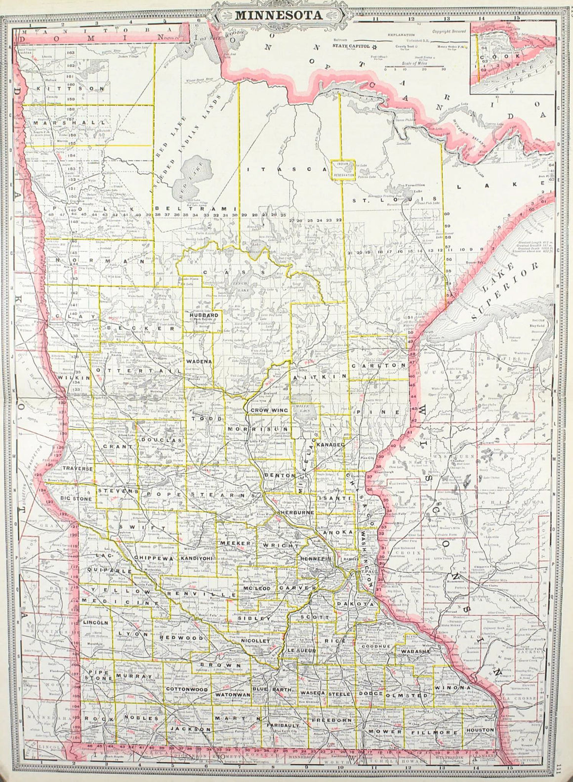 1887 Railroad and County Map of Minnesota