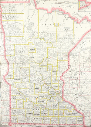 1887 Railroad and County Map of Minnesota