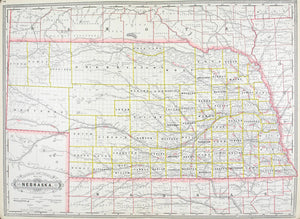 1887 Railroad and County Map of Nebraska