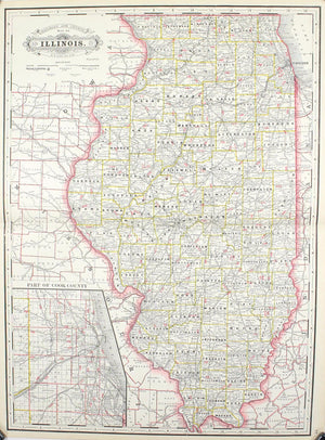 1887 Railroad and County Map of Illinois