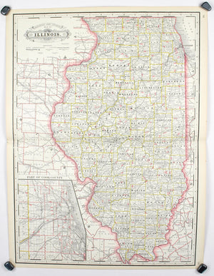 1887 Railroad and County Map of Illinois