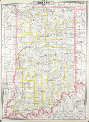 1887 Railroad and County Map of Indiana