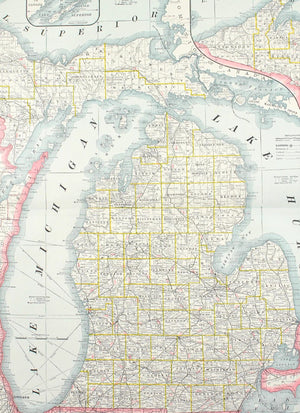 1887 Railroad and County Map of Michigan