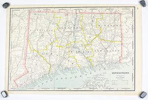1887 Railroad and County Map of Connecticut