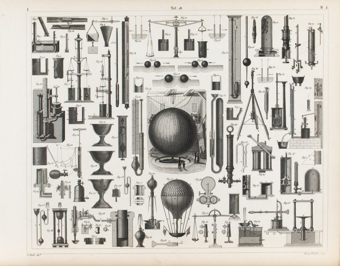 Liquid Pressures Barometer Balloon Antique Physics Print 1857