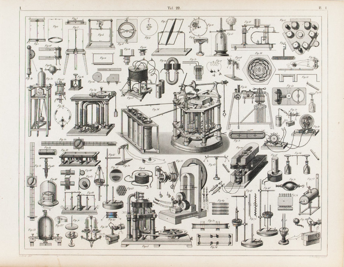 Electro-Magnetic Machine Electricity Antique Physics Print 1857
