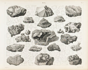 Tin Iron Sapphire Silica Copper Antique Mineralogy Print 1857