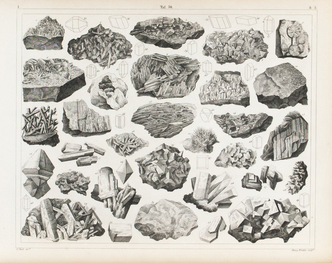 Rocksalt Fluospar Karetenite Lead Ammonia Antique Mineralogy Print 1857