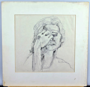 Elsie Rubin 1963 Despair Signed Sketch Woman Portrait Holding Head Matted 20x20