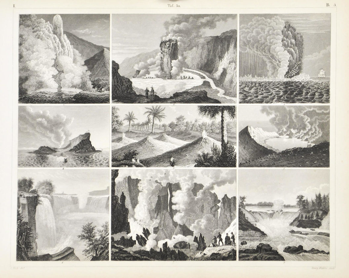 Geyser Submarine Volcano Niagara Falls Antique Geology Print 1857